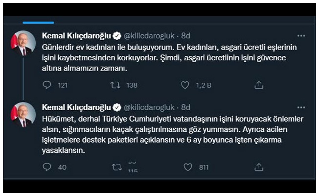Kılıçdaroğlu: 6 ay boyunca işten çıkarma yasaklansın